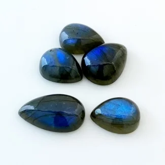 91.5 Carat Labradorite 19x14-26x15mm Smooth Pear Shape AA Grade Cabochons Parcel - Total 5 Pcs.