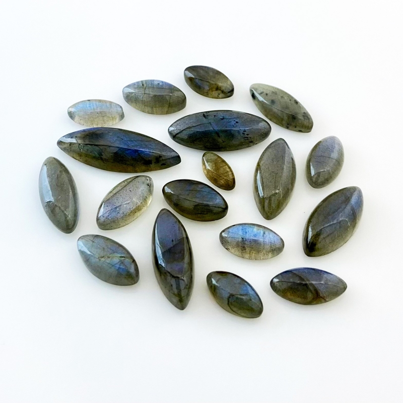 95.55 Carat Labradorite 10x5-27x9mm Smooth Marquise Shape AA Grade Cabochons Parcel - Total 18 Pcs.