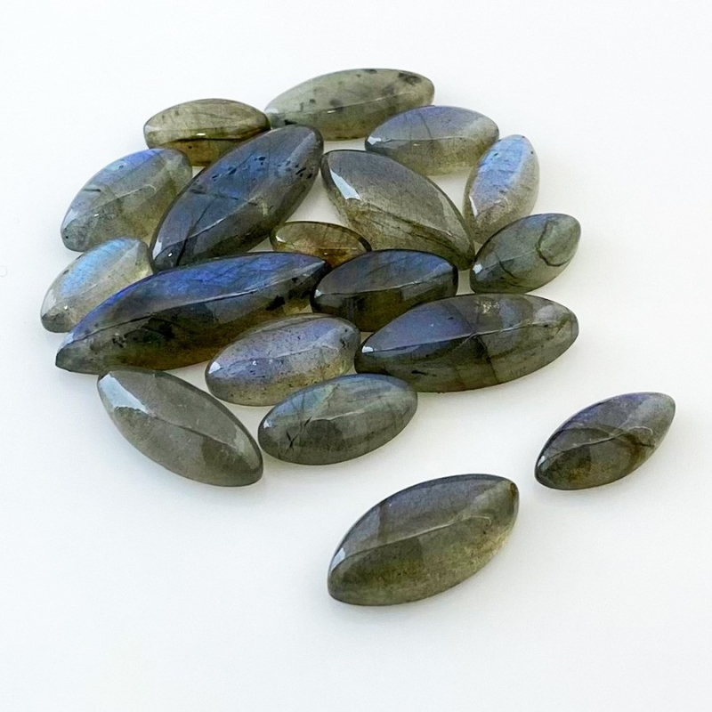 95.55 Carat Labradorite 10x5-27x9mm Smooth Marquise Shape AA Grade Cabochons Parcel - Total 18 Pcs.
