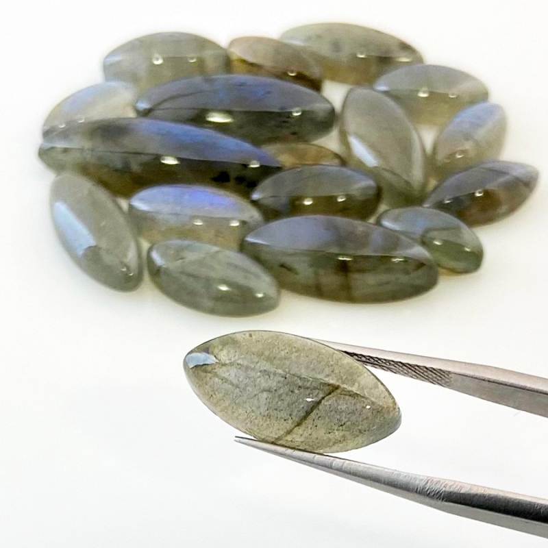 95.55 Carat Labradorite 10x5-27x9mm Smooth Marquise Shape AA Grade Cabochons Parcel - Total 18 Pcs.