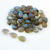 103 Carat Labradorite 10x7mm Smooth Pear Shape AA Grade Cabochons Parcel - Total 49 Pcs.