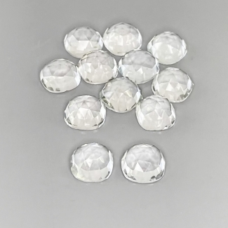 29.9 Carat White Topaz 8mm Rose Cut Square Cushion Shape AAA Grade Cabochons Parcel - Total 12 Pcs.