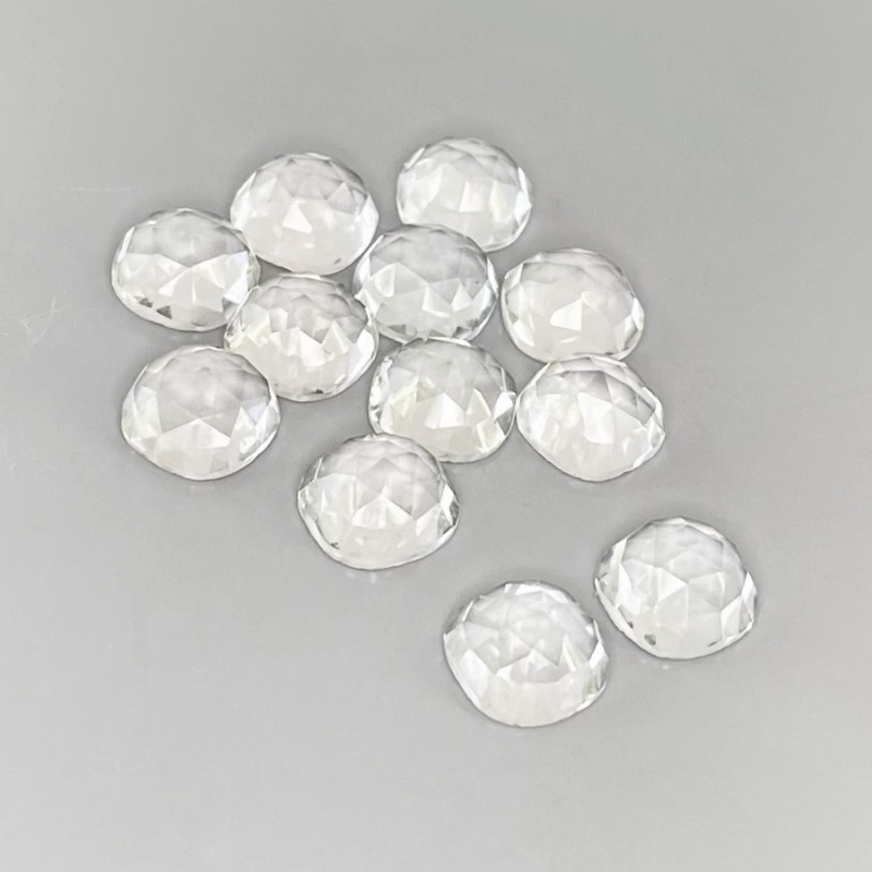 29.9 Carat White Topaz 8mm Rose Cut Square Cushion Shape AAA Grade Cabochons Parcel - Total 12 Pcs.