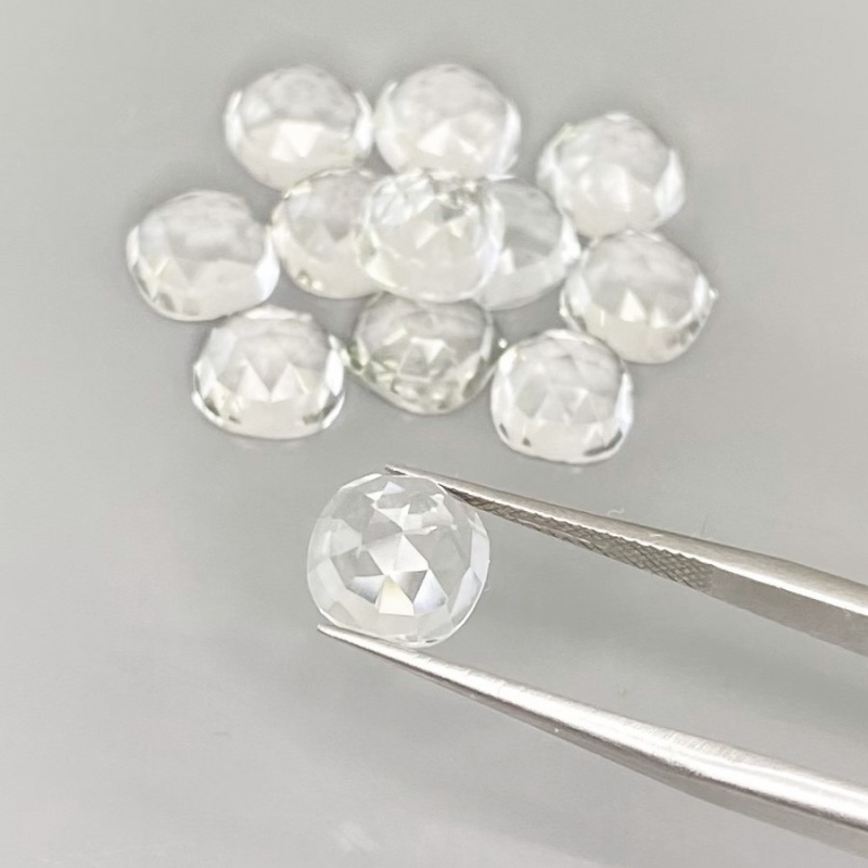 29.9 Carat White Topaz 8mm Rose Cut Square Cushion Shape AAA Grade Cabochons Parcel - Total 12 Pcs.
