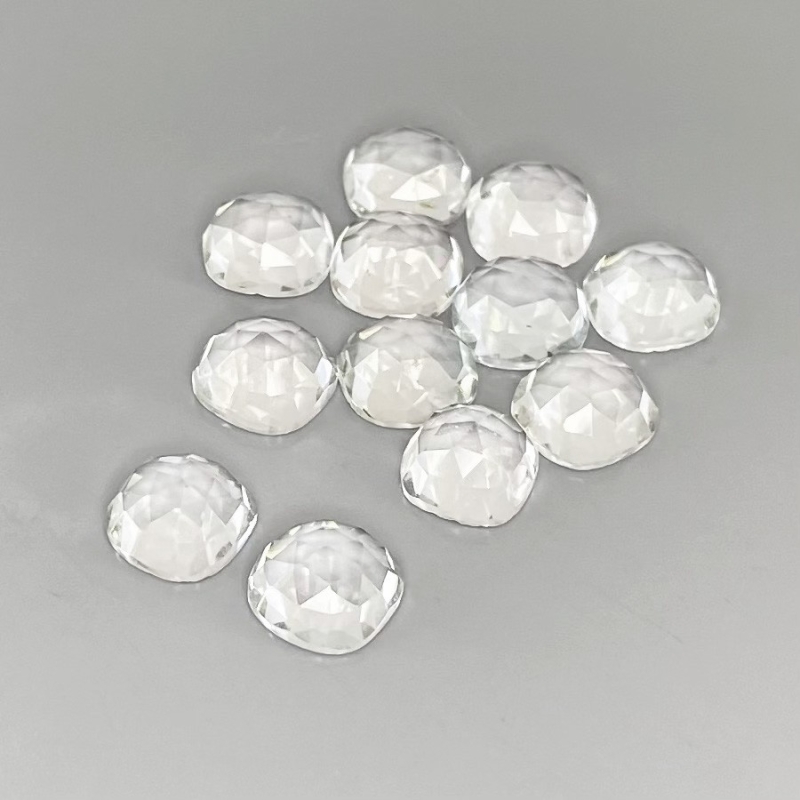 29.9 Carat White Topaz 8mm Rose Cut Square Cushion Shape AAA Grade Cabochons Parcel - Total 12 Pcs.
