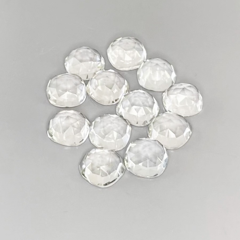 29.9 Carat White Topaz 8mm Rose Cut Square Cushion Shape AAA Grade Cabochons Parcel - Total 12 Pcs.
