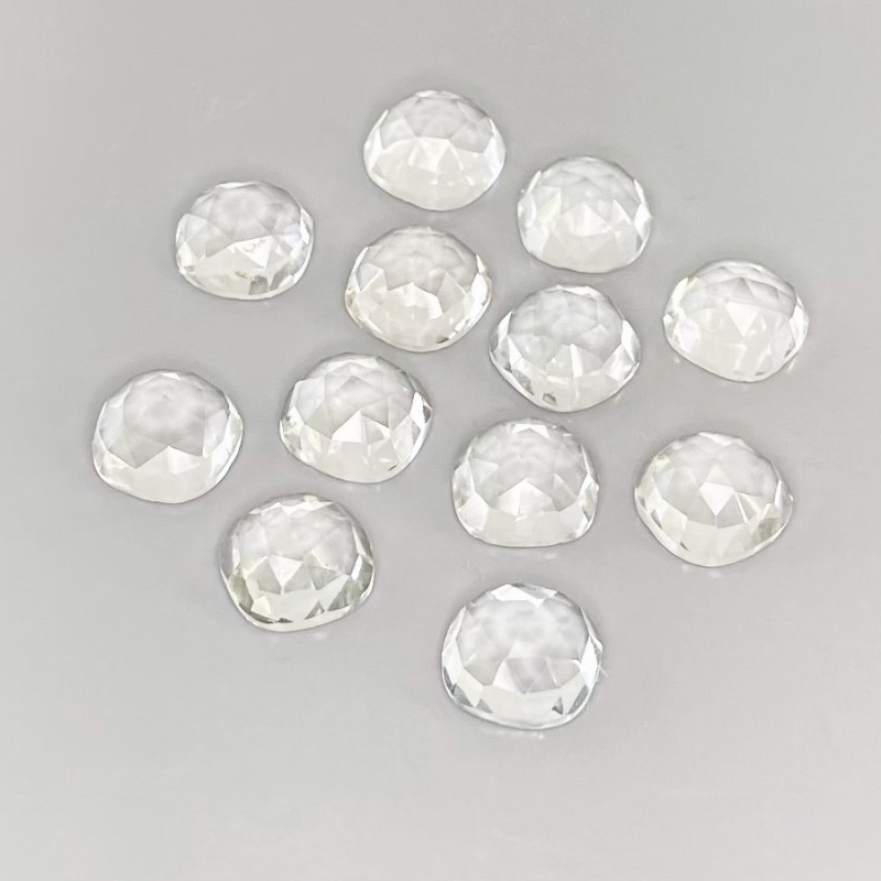 29.9 Carat White Topaz 8mm Rose Cut Square Cushion Shape AAA Grade Cabochons Parcel - Total 12 Pcs.
