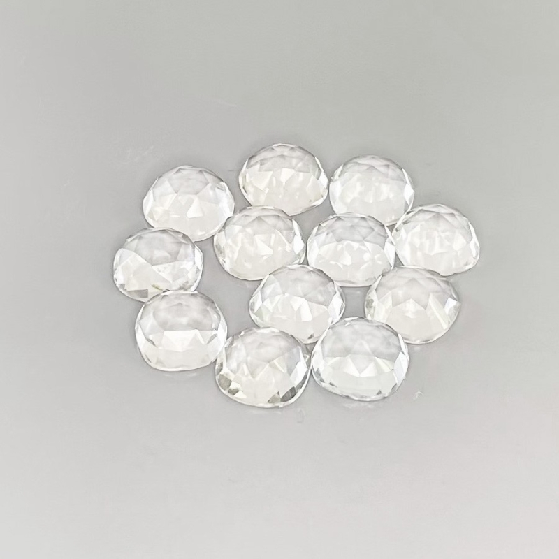 29.9 Carat White Topaz 8mm Rose Cut Square Cushion Shape AAA Grade Cabochons Parcel - Total 12 Pcs.