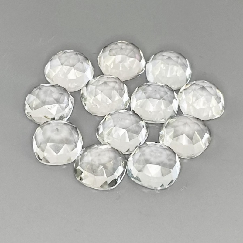 29.9 Carat White Topaz 8mm Rose Cut Square Cushion Shape AAA Grade Cabochons Parcel - Total 12 Pcs.
