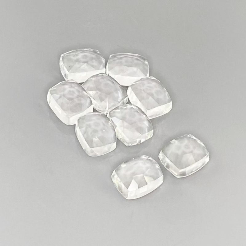 38.65 Cts. White Topaz 10X8mm Rose Cut Cushion Shape AAA Grade Cabochons Parcel - Total 9 Pcs.
