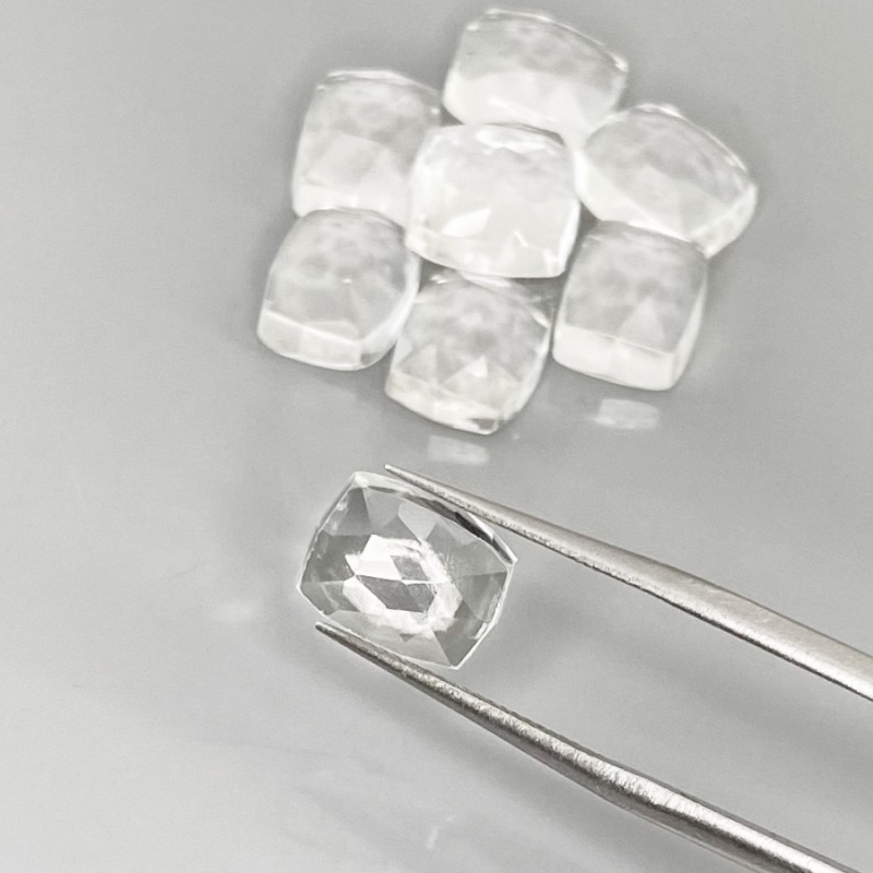 38.65 Cts. White Topaz 10X8mm Rose Cut Cushion Shape AAA Grade Cabochons Parcel - Total 9 Pcs.