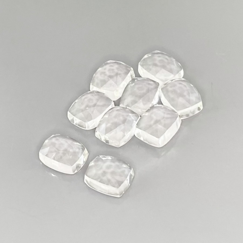 38.65 Cts. White Topaz 10X8mm Rose Cut Cushion Shape AAA Grade Cabochons Parcel - Total 9 Pcs.