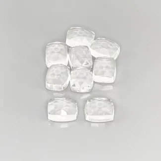 38.65 Cts. White Topaz 10X8mm Rose Cut Cushion Shape AAA Grade Cabochons Parcel - Total 9 Pcs.