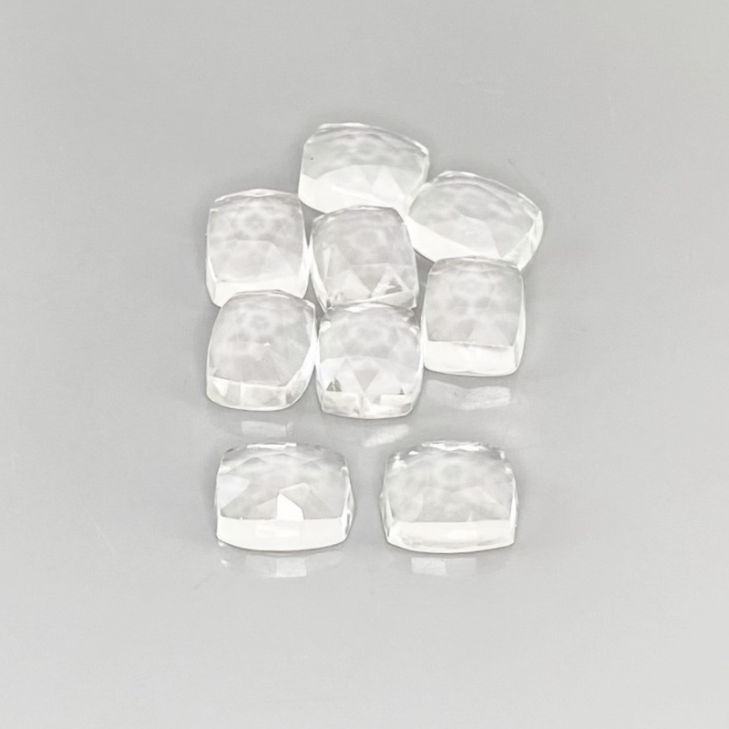 38.65 Cts. White Topaz 10X8mm Rose Cut Cushion Shape AAA Grade Cabochons Parcel - Total 9 Pcs.