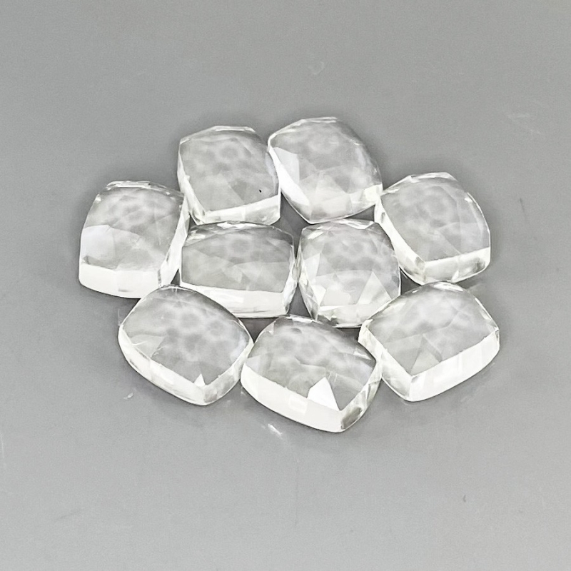 38.65 Cts. White Topaz 10X8mm Rose Cut Cushion Shape AAA Grade Cabochons Parcel - Total 9 Pcs.