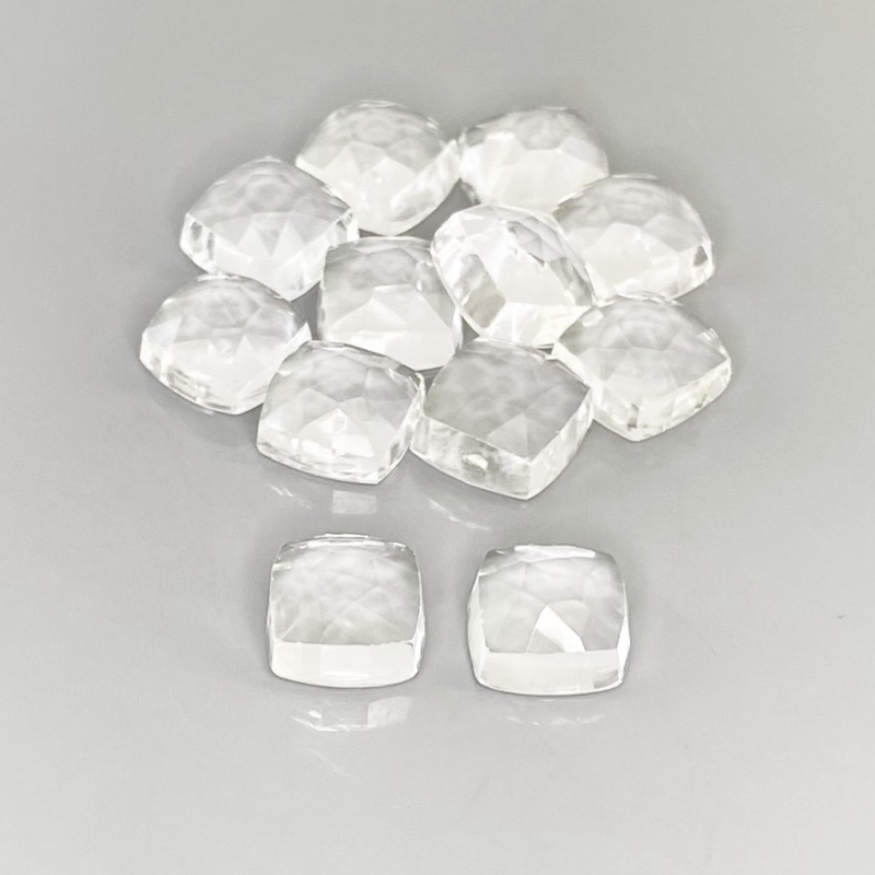 55.90 Cts. White Topaz 9mm Rose Cut Square Cushion Shape AAA Grade Cabochons Parcel - Total 12 Pcs.