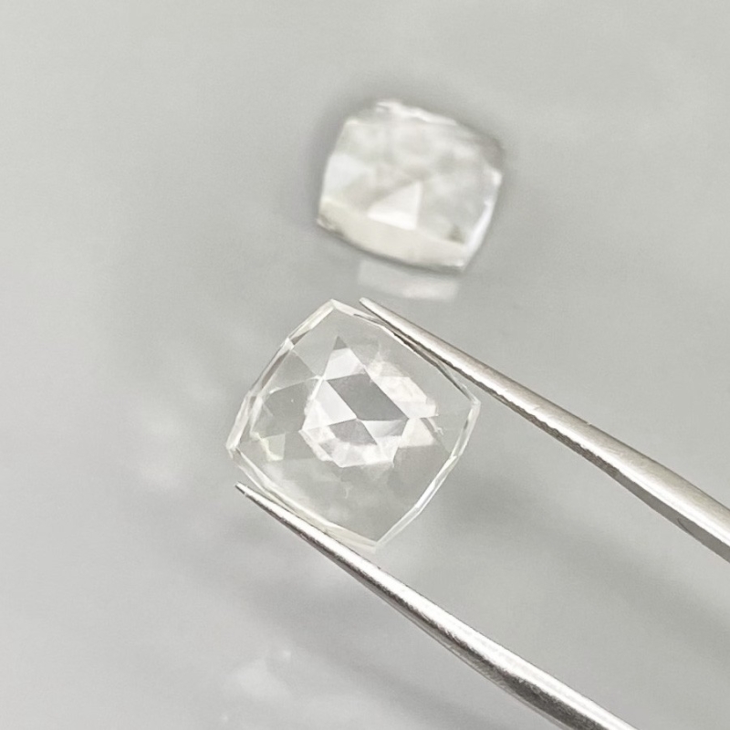 14 Cts. White Topaz 11mm Rose Cut Square Cushion Shape AAA Grade Cabochons Parcel - Total 2 Pcs.