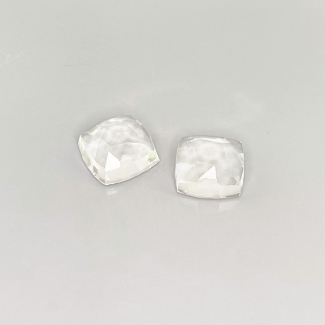 14 Cts. White Topaz 11mm Rose Cut Square Cushion Shape AAA Grade Cabochons Parcel - Total 2 Pcs.
