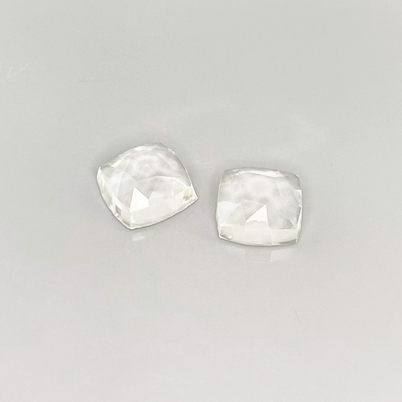 14 Cts. White Topaz 11mm Rose Cut Square Cushion Shape AAA Grade Cabochons Parcel - Total 2 Pcs.