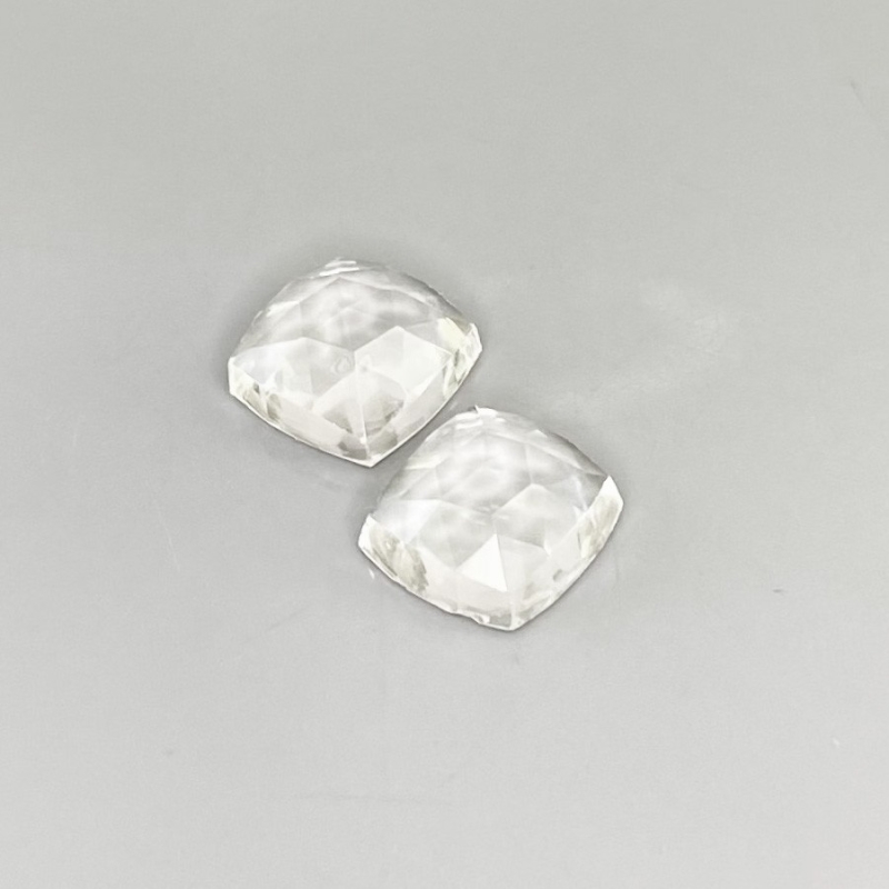14 Cts. White Topaz 11mm Rose Cut Square Cushion Shape AAA Grade Cabochons Parcel - Total 2 Pcs.