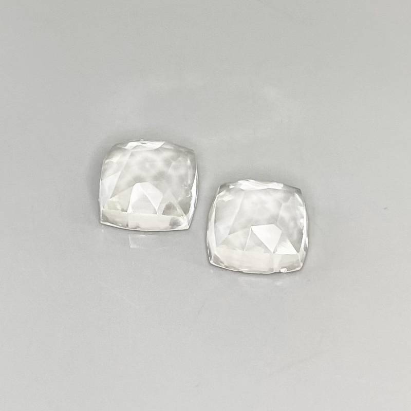 14 Cts. White Topaz 11mm Rose Cut Square Cushion Shape AAA Grade Cabochons Parcel - Total 2 Pcs.