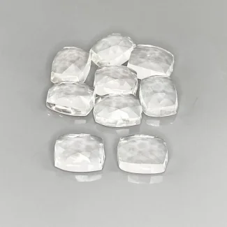 36.65 Cts. White Topaz 10X8mm Rose Cut Cushion Shape AAA Grade Cabochons Parcel - Total 9 Pcs.