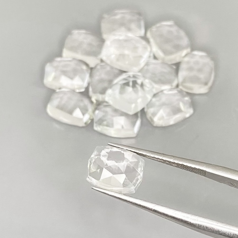 39.50 Cts. White Topaz 9x7mm Rose Cut Cushion Shape AAA Grade Cabochons Parcel - Total 14 Pcs.