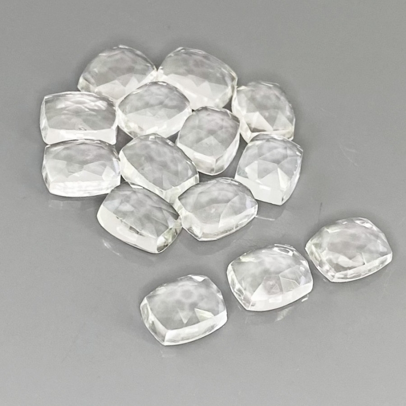39.50 Cts. White Topaz 9x7mm Rose Cut Cushion Shape AAA Grade Cabochons Parcel - Total 14 Pcs.