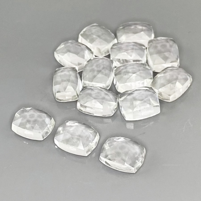 39.50 Cts. White Topaz 9x7mm Rose Cut Cushion Shape AAA Grade Cabochons Parcel - Total 14 Pcs.