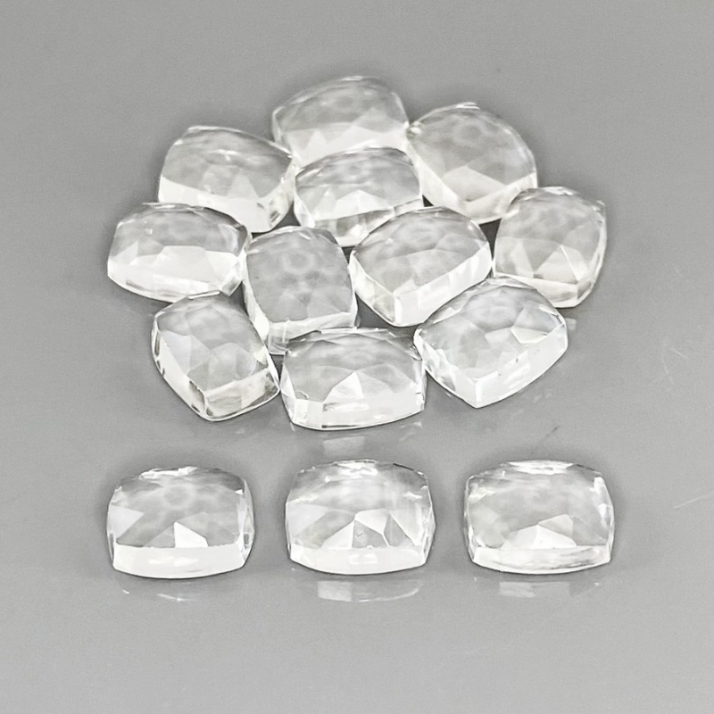 39.50 Cts. White Topaz 9x7mm Rose Cut Cushion Shape AAA Grade Cabochons Parcel - Total 14 Pcs.
