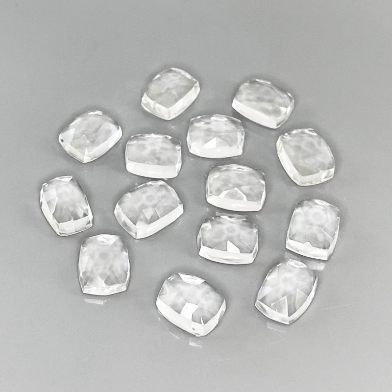 39.50 Cts. White Topaz 9x7mm Rose Cut Cushion Shape AAA Grade Cabochons Parcel - Total 14 Pcs.