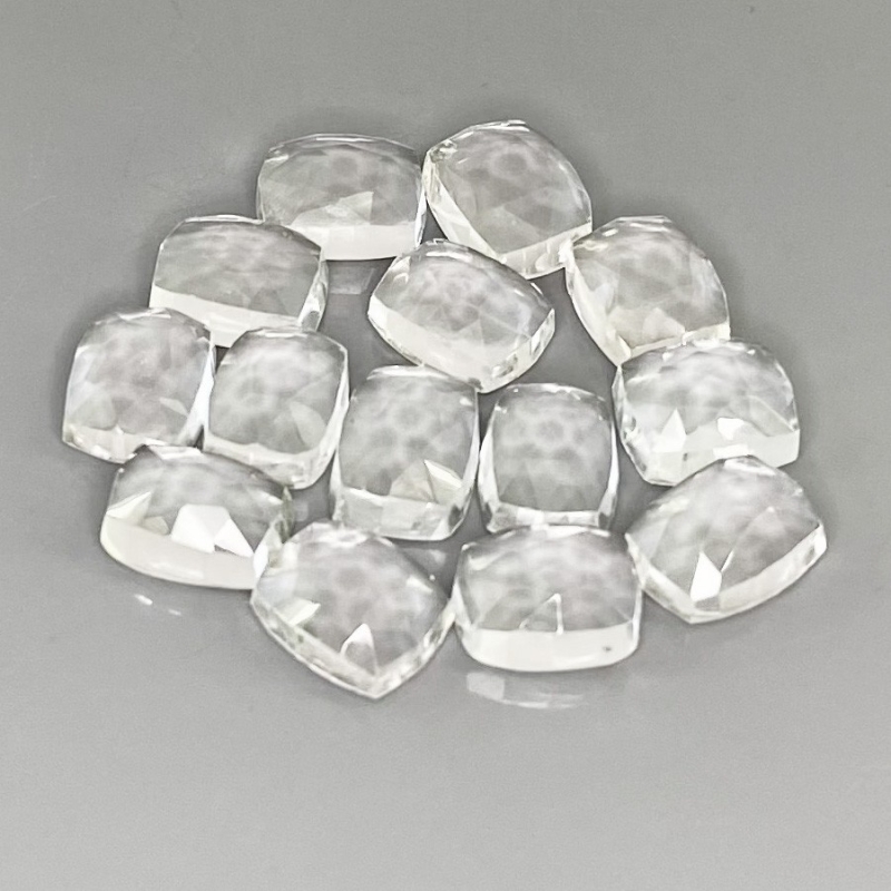 39.50 Cts. White Topaz 9x7mm Rose Cut Cushion Shape AAA Grade Cabochons Parcel - Total 14 Pcs.