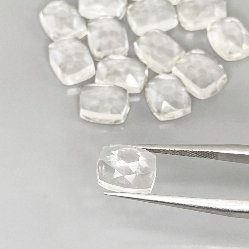 43.65 Cts. White Topaz 9x7mm Rose Cut Cushion Shape AAA Grade Cabochons Parcel - Total 15 Pcs.
