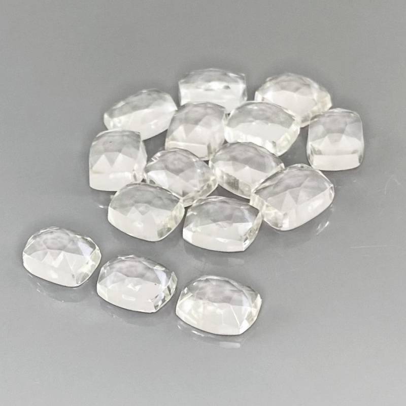43.65 Cts. White Topaz 9x7mm Rose Cut Cushion Shape AAA Grade Cabochons Parcel - Total 15 Pcs.