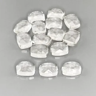 43.65 Cts. White Topaz 9x7mm Rose Cut Cushion Shape AAA Grade Cabochons Parcel - Total 15 Pcs.