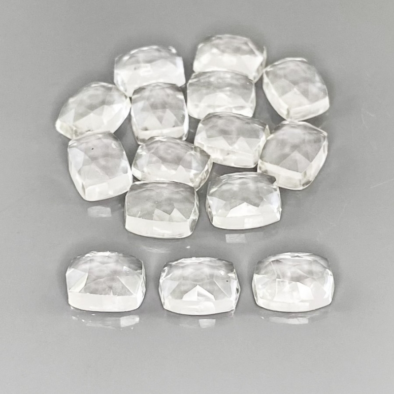 43.65 Cts. White Topaz 9x7mm Rose Cut Cushion Shape AAA Grade Cabochons Parcel - Total 15 Pcs.