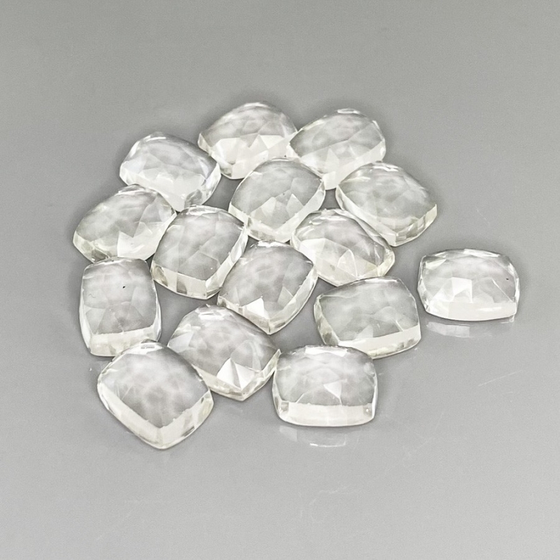 43.65 Cts. White Topaz 9x7mm Rose Cut Cushion Shape AAA Grade Cabochons Parcel - Total 15 Pcs.