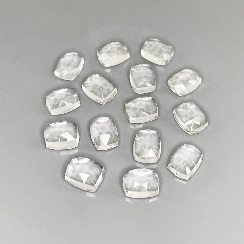 43.65 Cts. White Topaz 9x7mm Rose Cut Cushion Shape AAA Grade Cabochons Parcel - Total 15 Pcs.