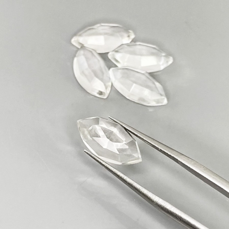 16.5 Carat White Topaz 14x7mm Rose Cut Marquise Shape AA Grade Cabochons Parcel - Total 5 Pcs.