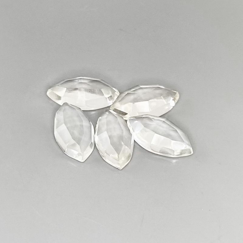 16.5 Carat White Topaz 14x7mm Rose Cut Marquise Shape AA Grade Cabochons Parcel - Total 5 Pcs.