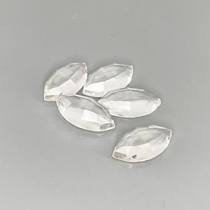 16.5 Carat White Topaz 14x7mm Rose Cut Marquise Shape AA Grade Cabochons Parcel - Total 5 Pcs.