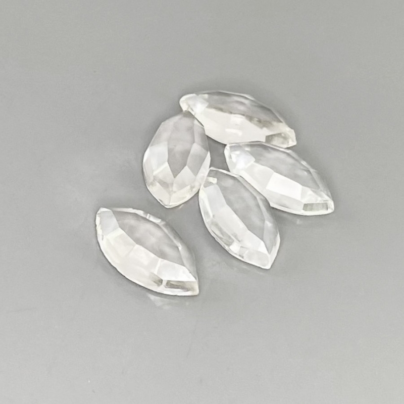 16.5 Carat White Topaz 14x7mm Rose Cut Marquise Shape AA Grade Cabochons Parcel - Total 5 Pcs.