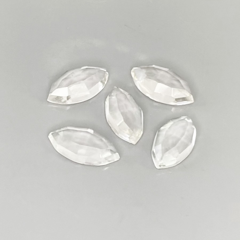 16.5 Carat White Topaz 14x7mm Rose Cut Marquise Shape AA Grade Cabochons Parcel - Total 5 Pcs.
