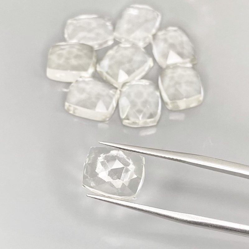 48.15 Cts. White Topaz 11x9mm Rose Cut Cushion Shape AAA Grade Cabochons Parcel - Total 9 Pcs.