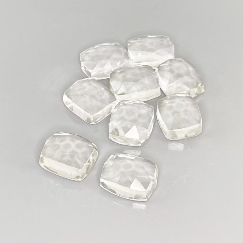 48.15 Cts. White Topaz 11x9mm Rose Cut Cushion Shape AAA Grade Cabochons Parcel - Total 9 Pcs.
