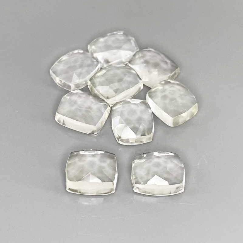 48.15 Cts. White Topaz 11x9mm Rose Cut Cushion Shape AAA Grade Cabochons Parcel - Total 9 Pcs.