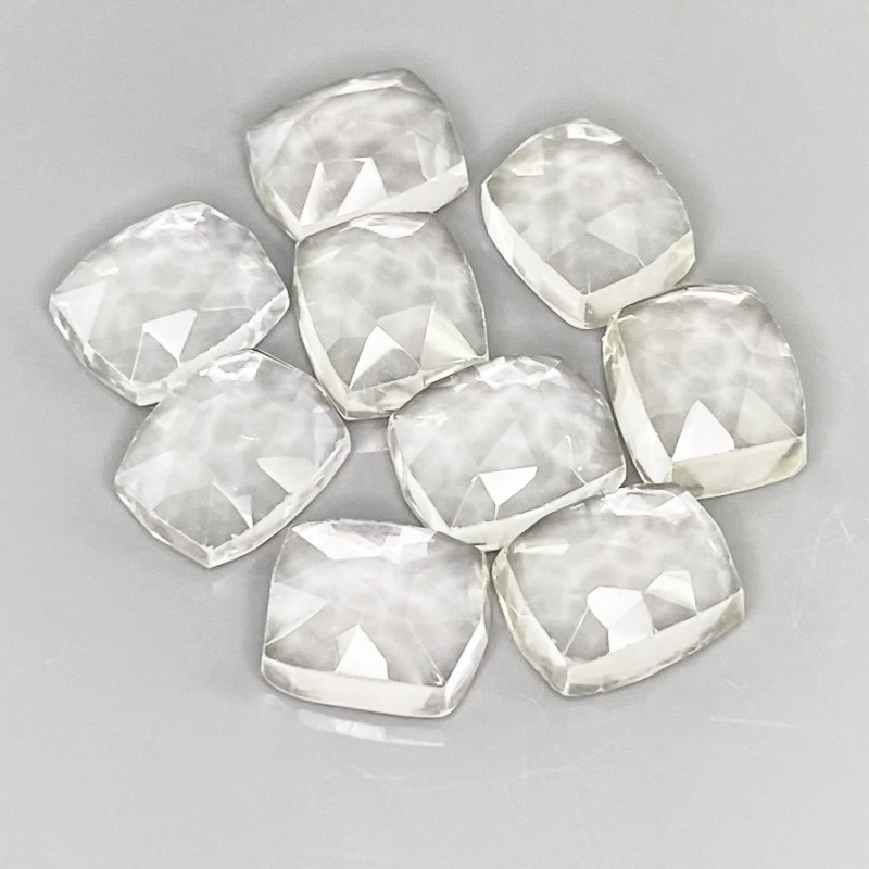 48.15 Cts. White Topaz 11x9mm Rose Cut Cushion Shape AAA Grade Cabochons Parcel - Total 9 Pcs.