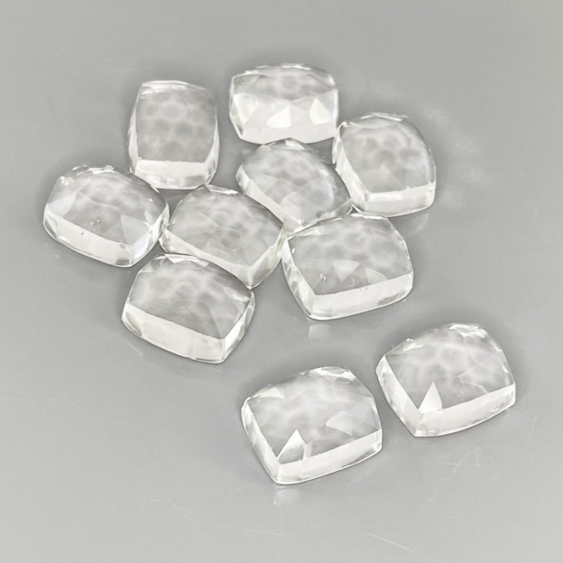 57.85 Cts. White Topaz 11x9mm Rose Cut Cushion Shape AAA Grade Cabochons Parcel - Total 10 Pcs.