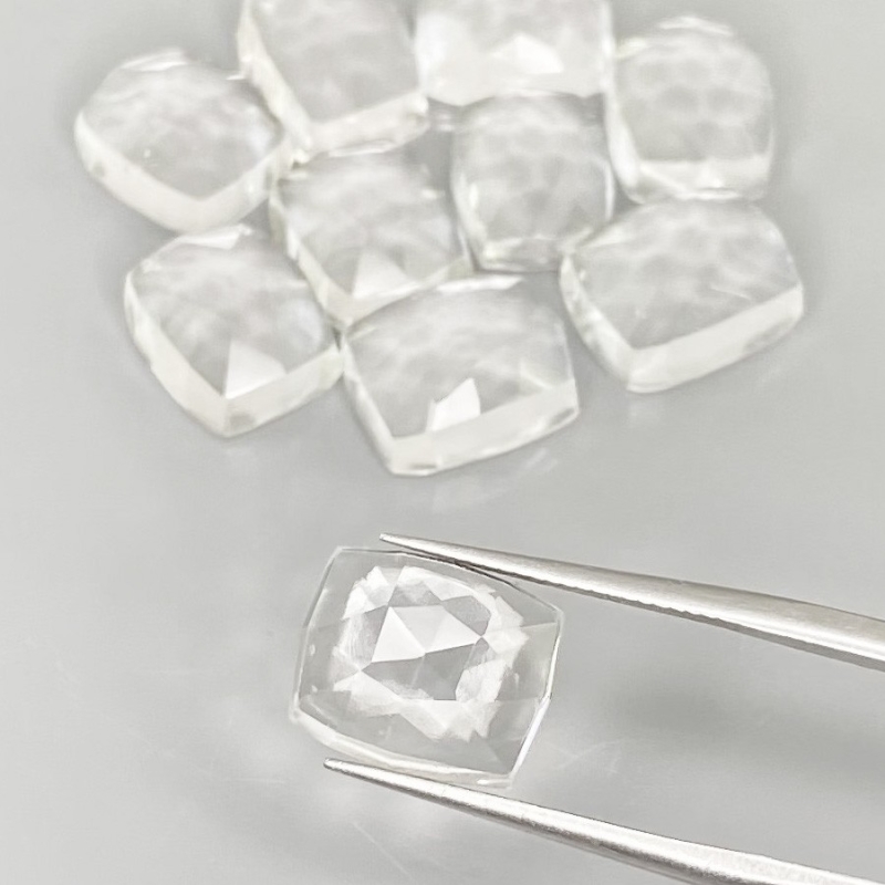 57.85 Cts. White Topaz 11x9mm Rose Cut Cushion Shape AAA Grade Cabochons Parcel - Total 10 Pcs.