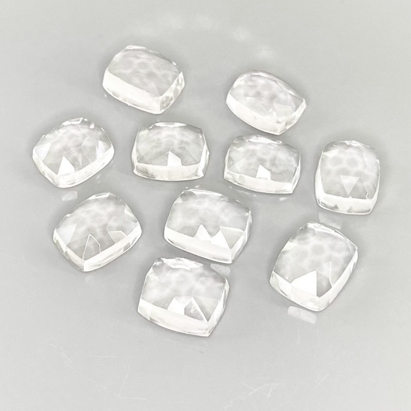 57.85 Cts. White Topaz 11x9mm Rose Cut Cushion Shape AAA Grade Cabochons Parcel - Total 10 Pcs.